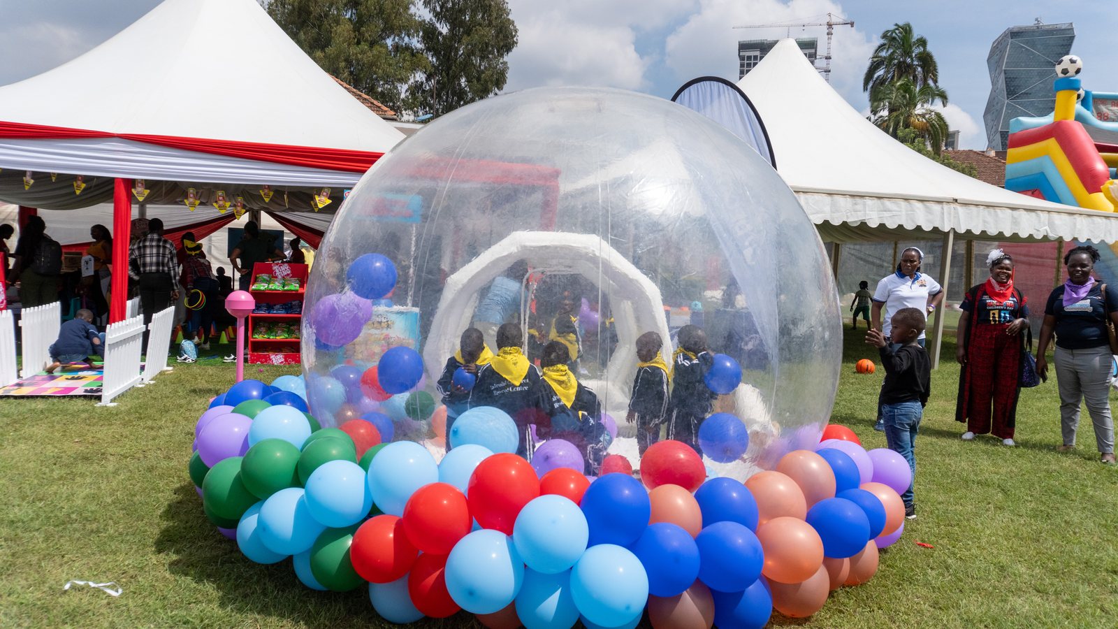 Families taking part in a Ting Ting outdoor activation produced by Red Giant