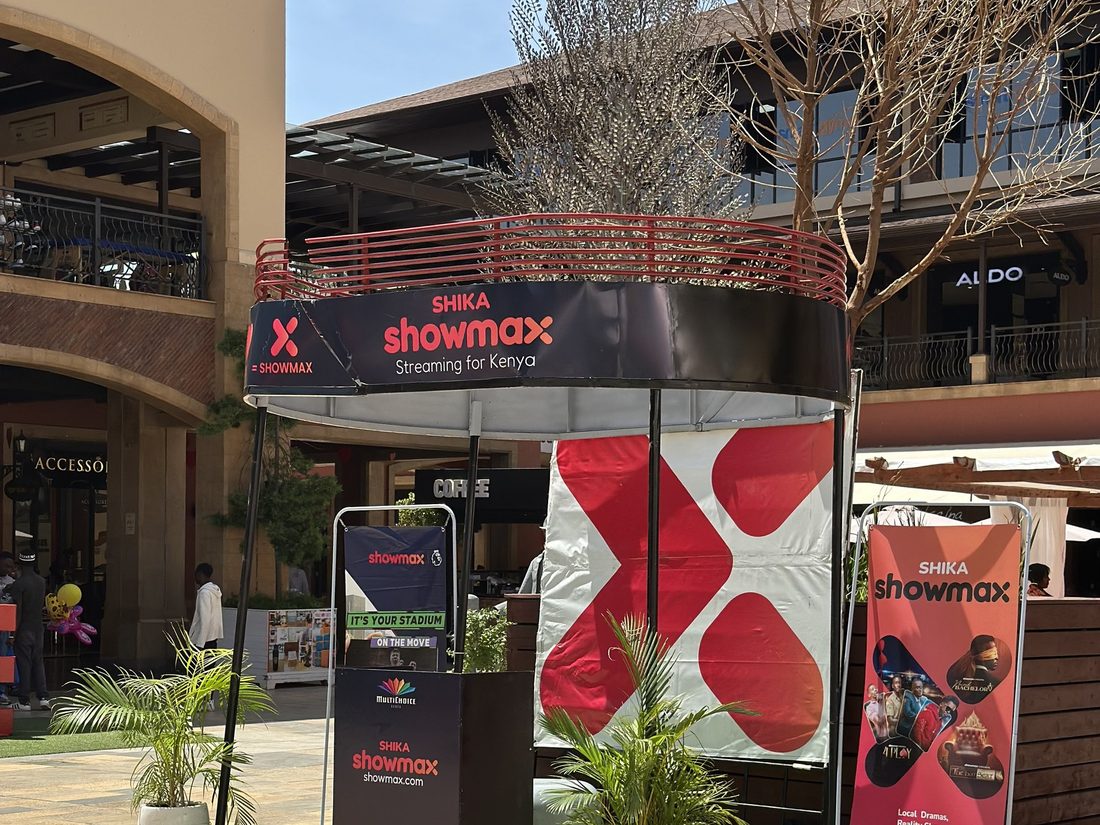 A Showmax installation in a shopping plaza with printed panels