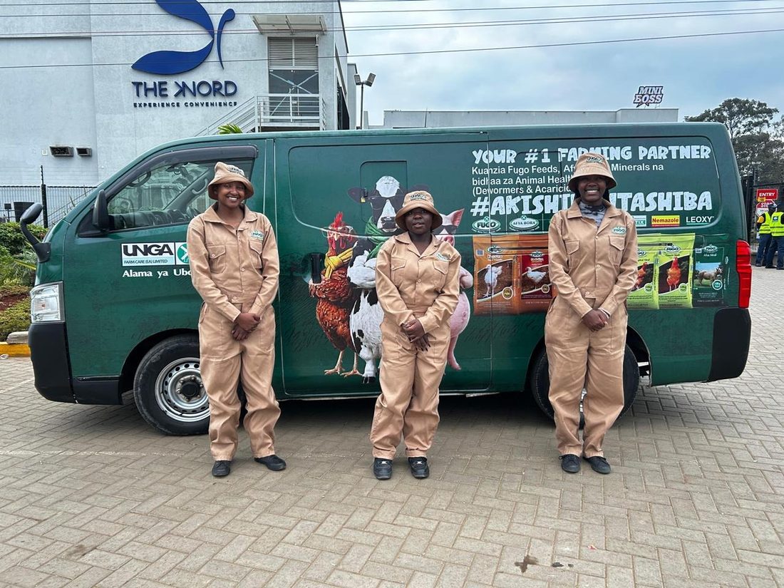 An Unga Farm Care van and its crew at a stop