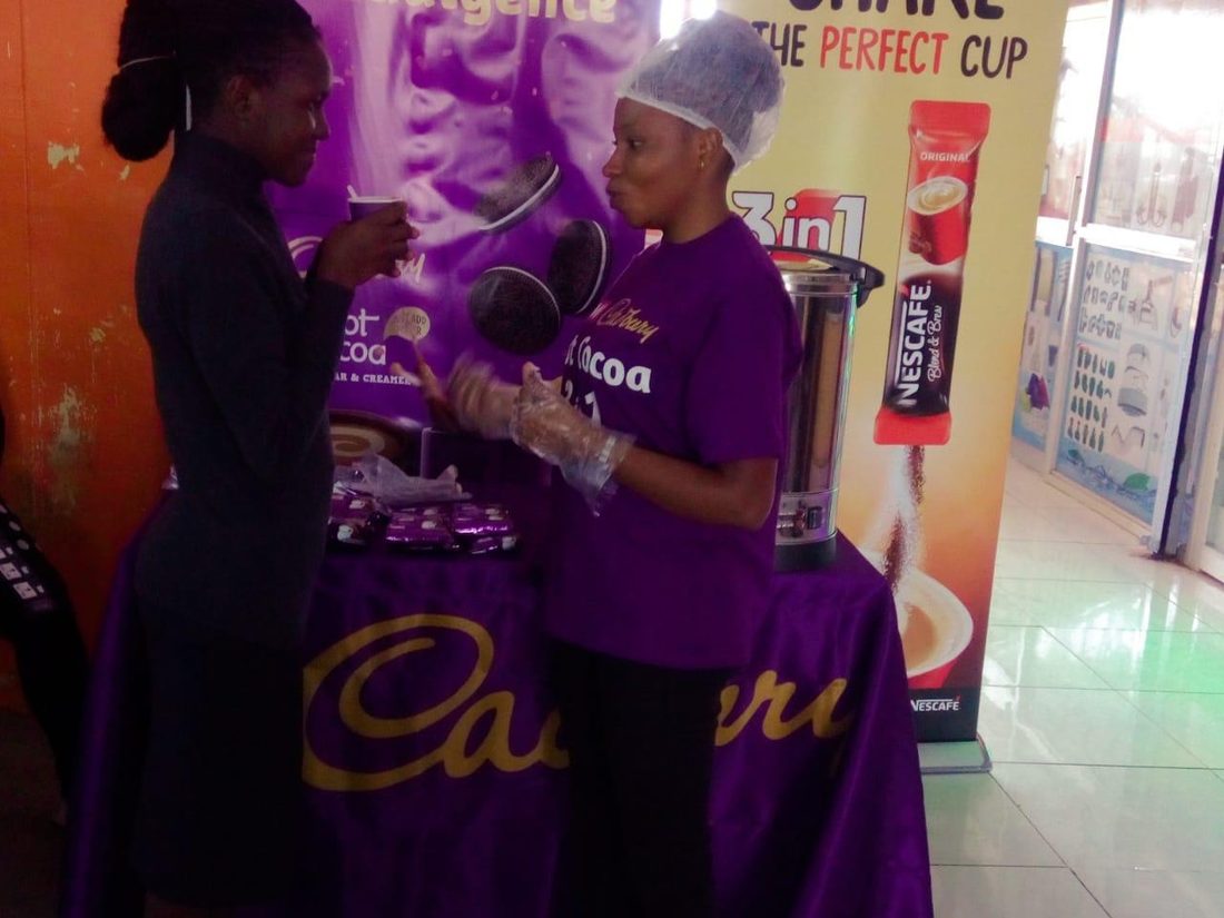A branded in-store gondola set up for a sampling activity
